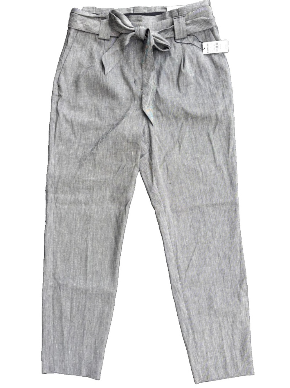 NWT Express Grey Printed Linen High Rise Ankle Trouser Pants